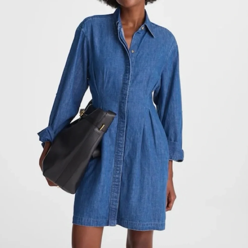 NWT Madewell Pleated Denim Mini Shirtdress in Bouvier Wash - Picture 3 of 7
